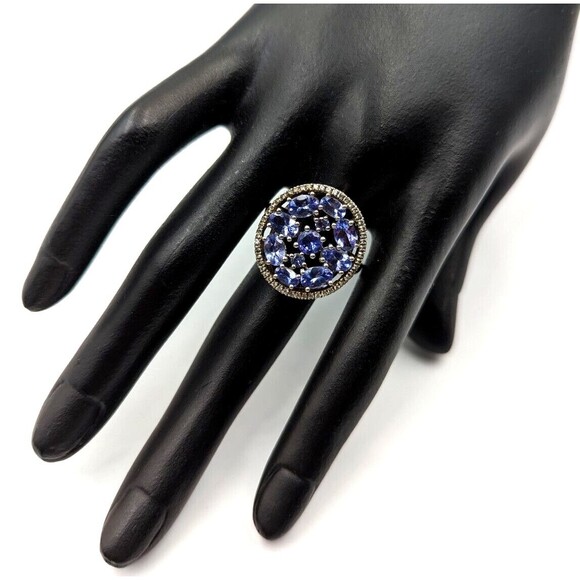 Sterling Silver 925 SNJ Tanzanite White Topaz MCM Style Statement Ring Sz 9 - Picture 2 of 16